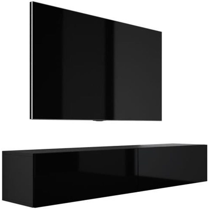 Mueble tv suspendido - negro mate/brillante - madera - 170x32x34 cm