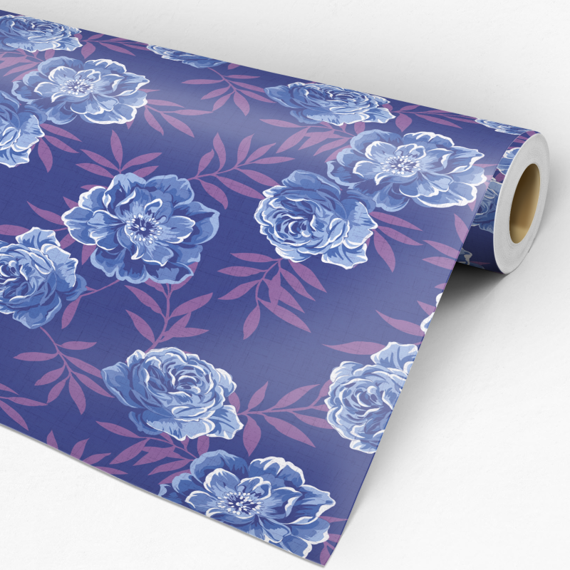 Papel pintado floral rosas azules romántico 60cm por 300cm