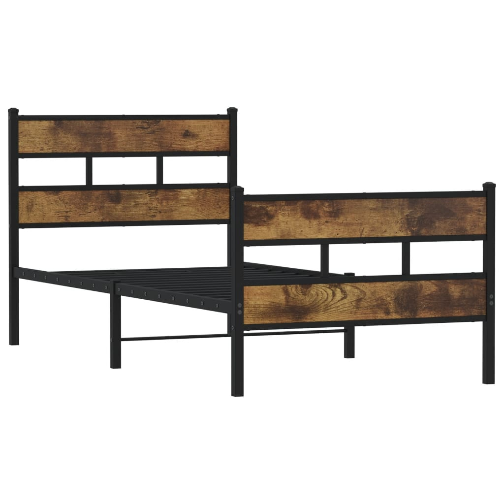 vidaXL estructura de cama sin colchón metal roble ahumado 100x190 cm