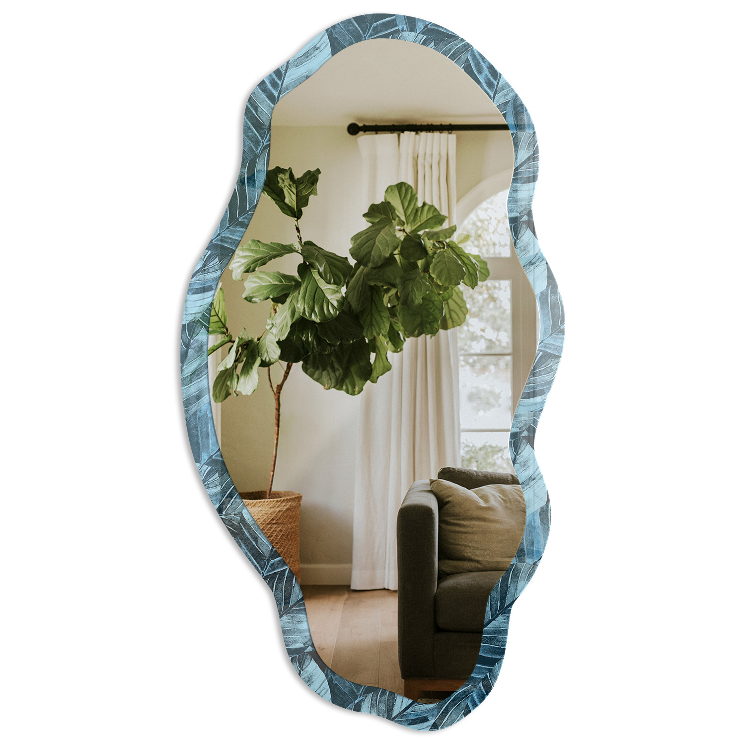 Espejo alargado con marco decorativo 52x97-45x90 hojas azules tulup