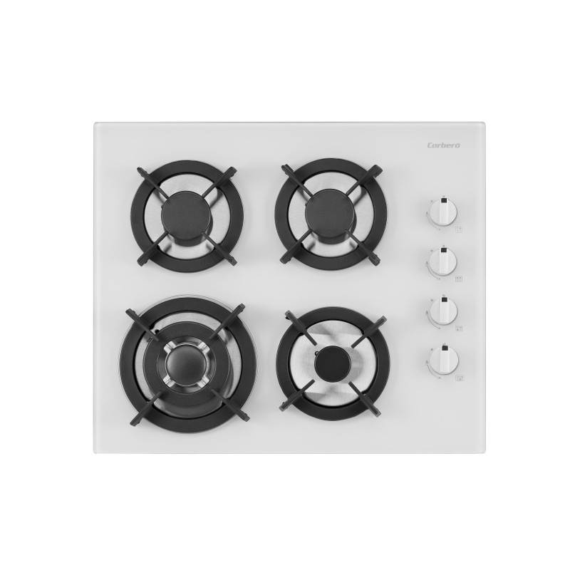 Placa de gas corbero cpcgy2314w 4 fuegos 7.8 kw cristal blanco
