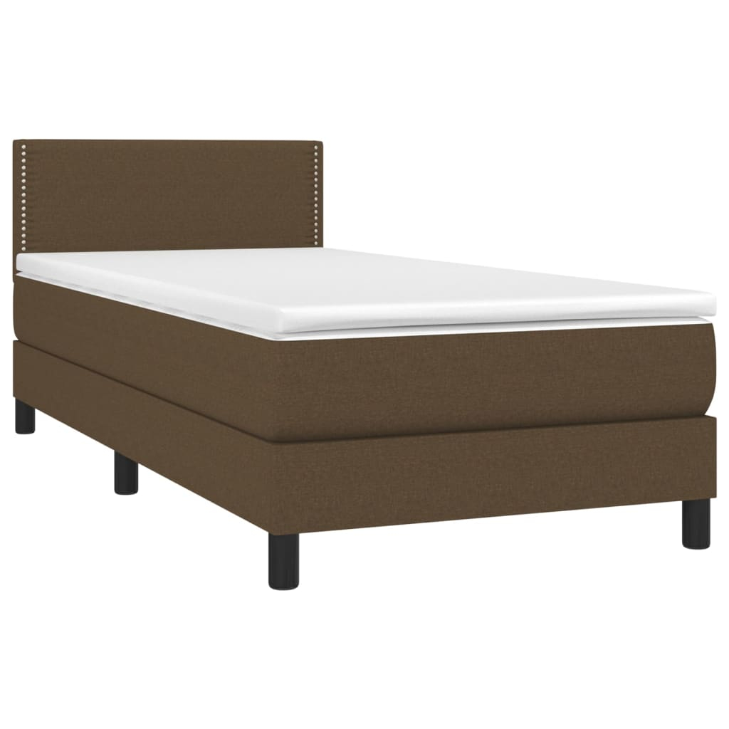vidaXL cama box spring colchón luces LED tela marrón oscuro 100x200cm