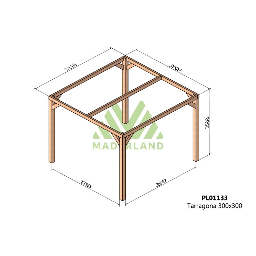 Pérgola de madera laminada - tarragona 300x300cm (maderland)