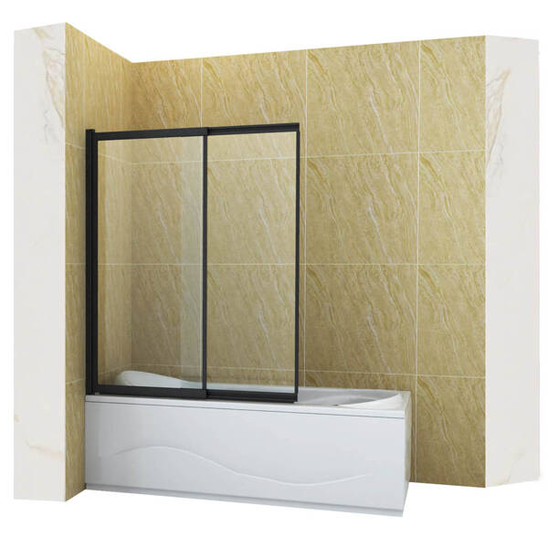Mampara de bañera 2 hoja vidrio transparente, 85x150 cm, perfil negro