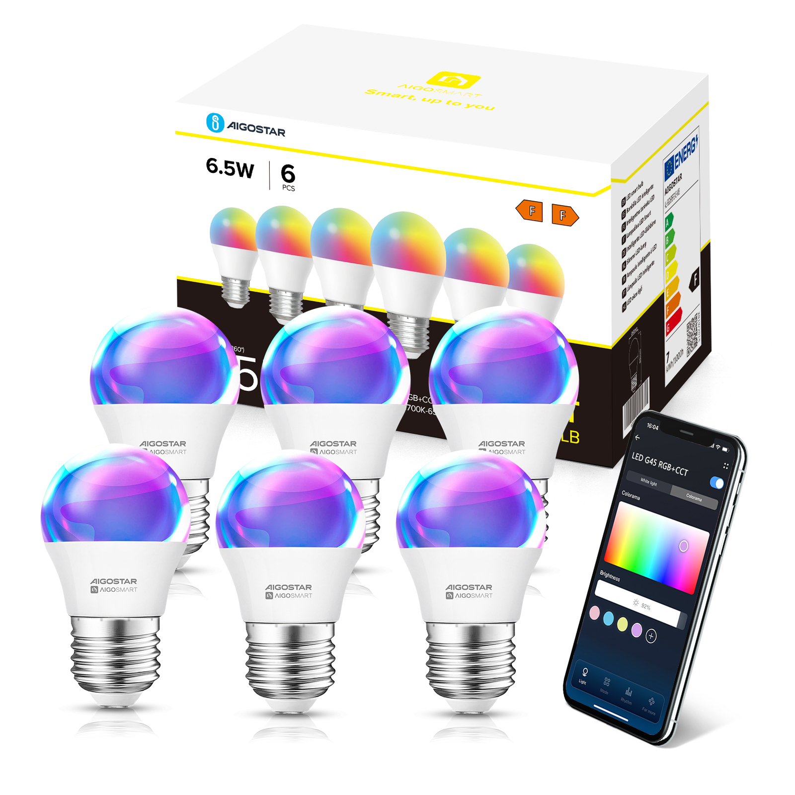 Aigostar bombilla g45 E27 6.5w Wi-Fi rgbcw alexa/google