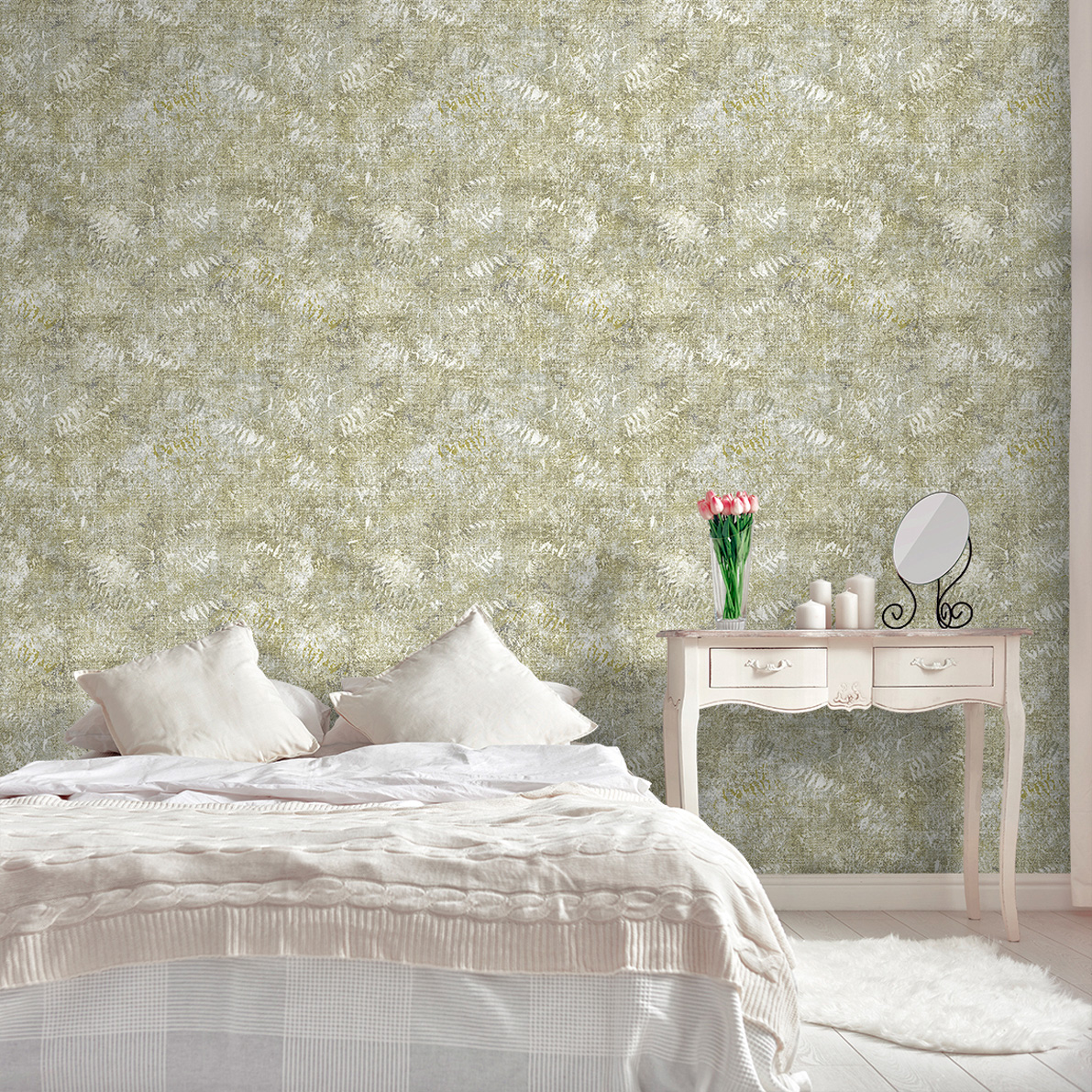 Papel pintado tnt textura pintada efecto hojas botanical verde