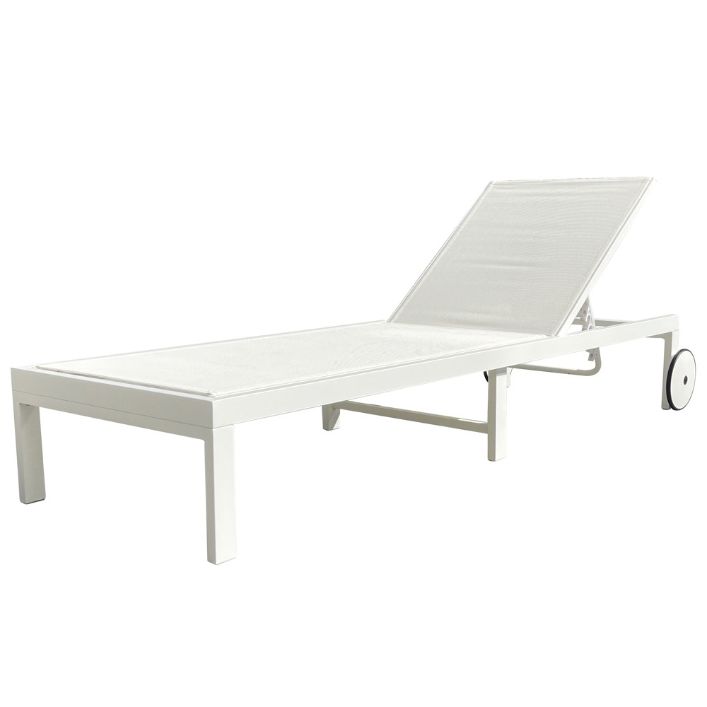 Tumbona ibiza de 5 posiciones con ruedas en aluminio blanco