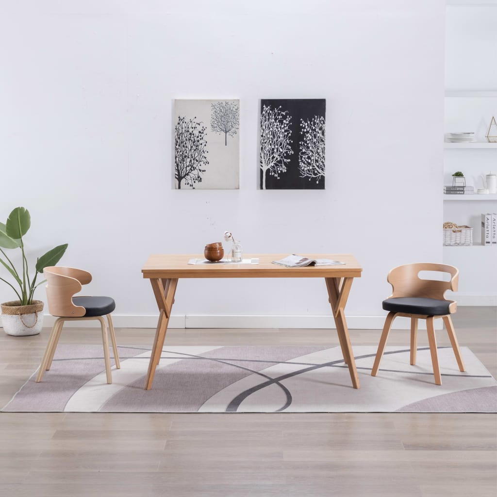Sillas de comedor 2 uds madera curvada y cuero sintético negro qweo5676
