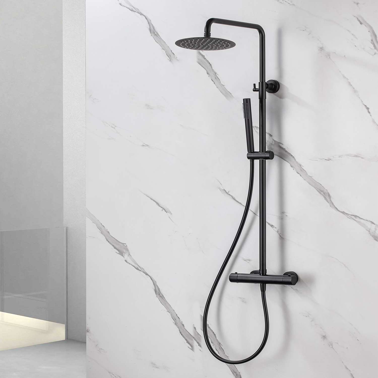 Columna de ducha termostática sky bath negro mate inox s304 serie supreme