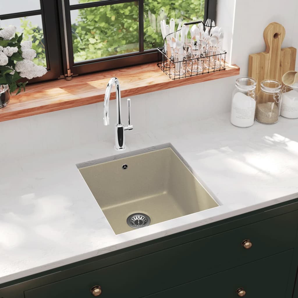 Fregadero de cocina de granito con un seno beige 370x410x200 mm