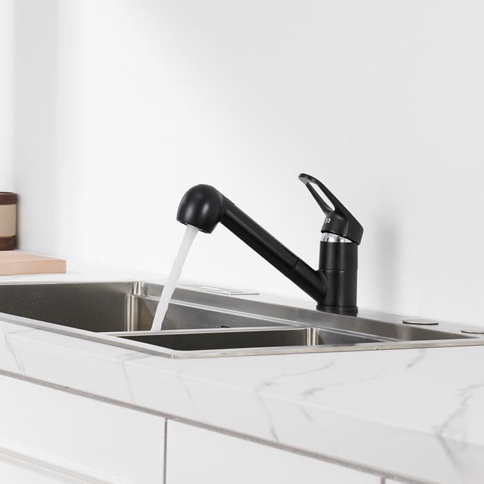 Grifo de cocina giratorio de 360°, mezclador de cocina negro con rociador e