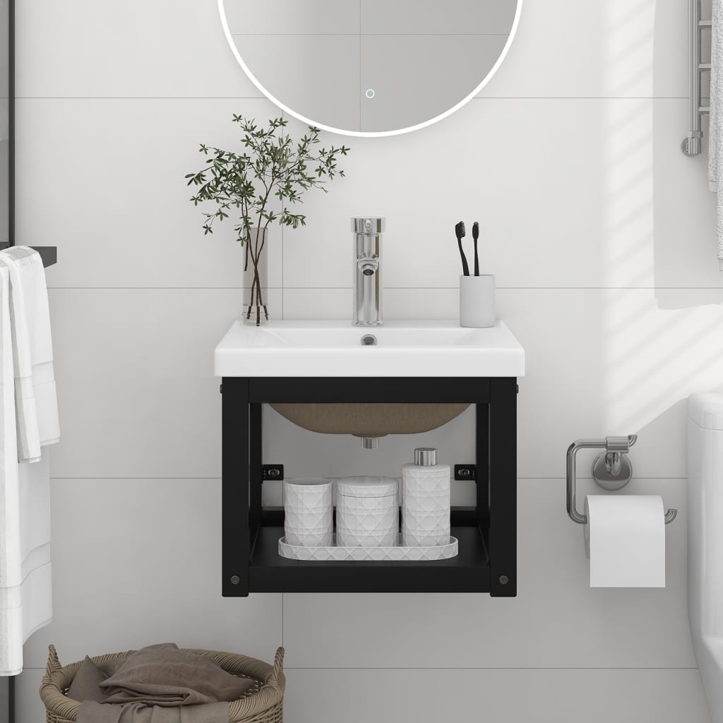 Estructura de baño con lavabo incorporado hierro negro es8295