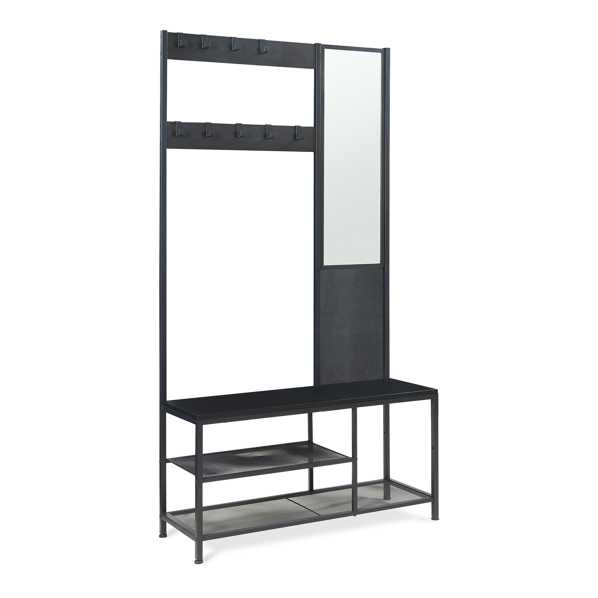 Mueble recibidor napinerg con espejo y zapatero 185x98x34cm negro [en.casa]