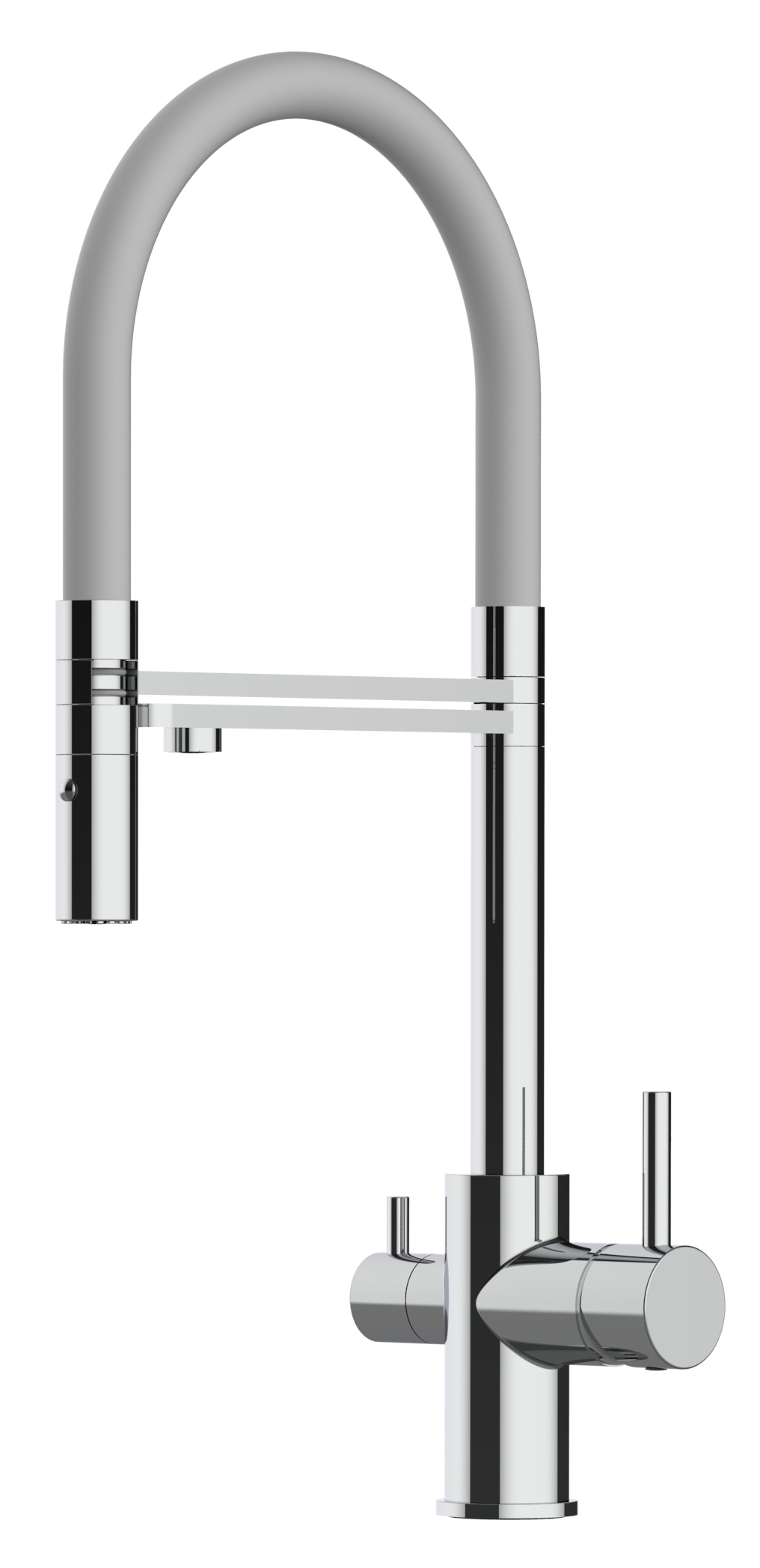 Grifo de cocina 3 vías cromado caño giratorio gris ducha 2chorros, FL