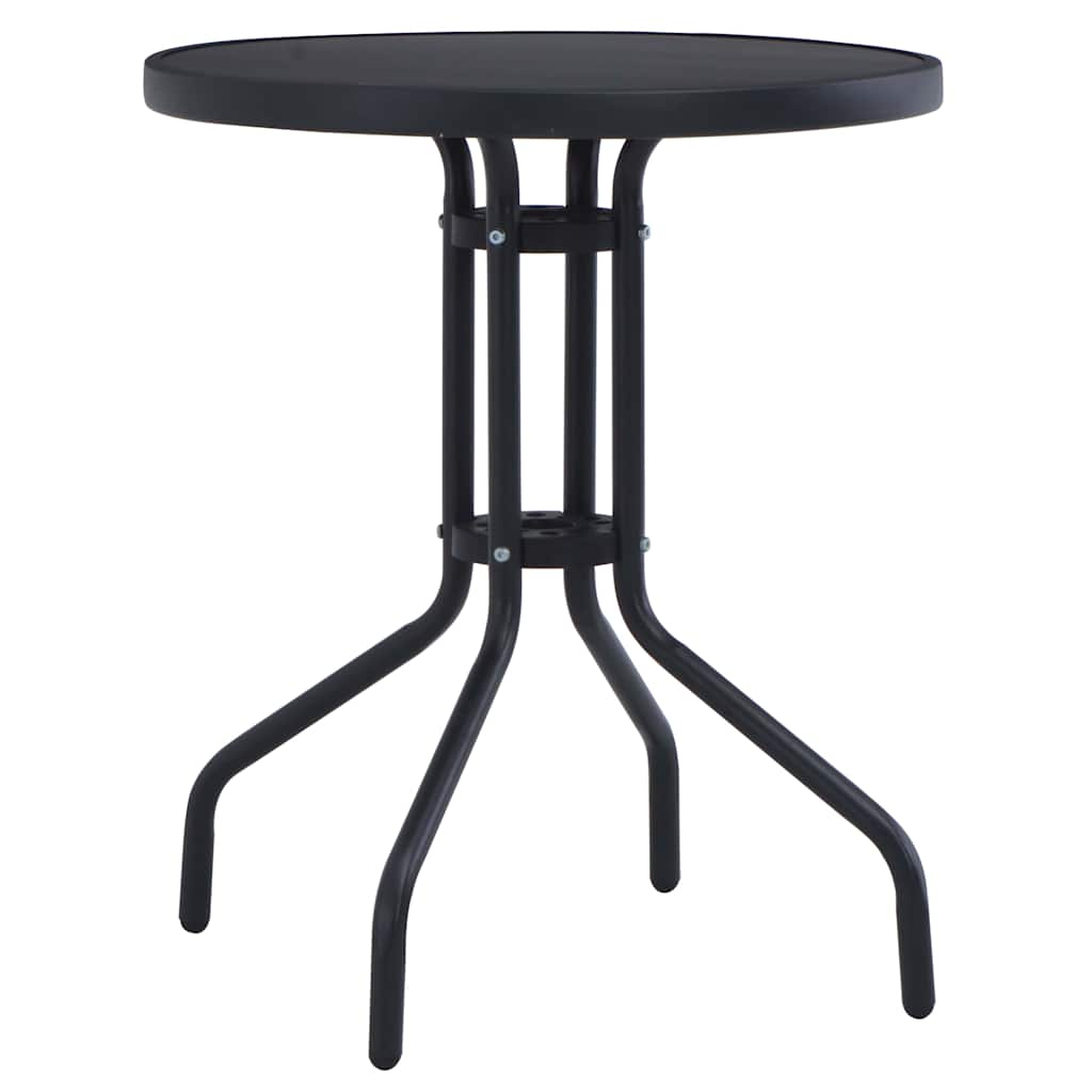 vidaXL mesa de jardín acero y vidrio negro 80 cm