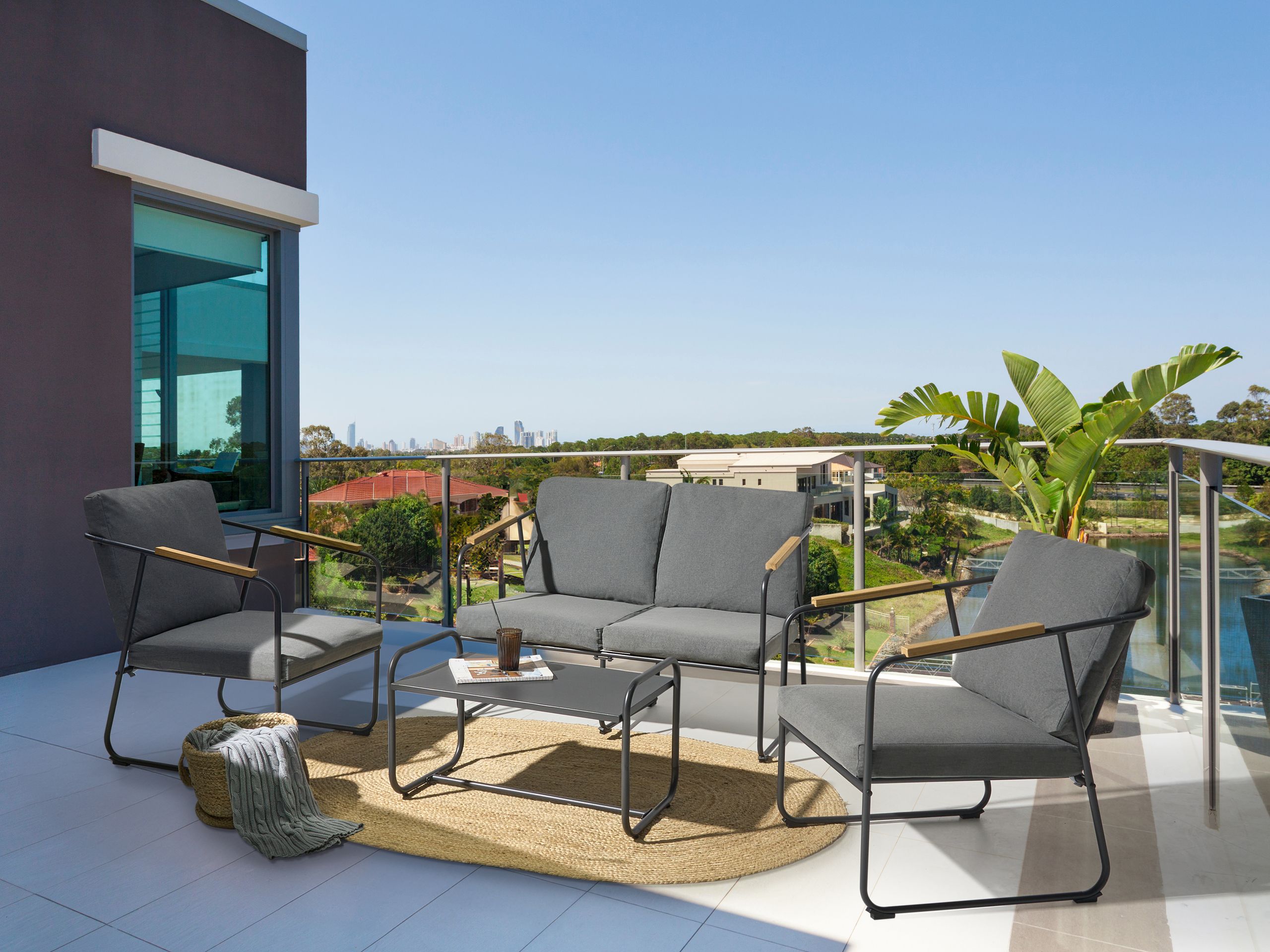 Conjunto de jardín con mesa 4 plazas vezzana metal gris