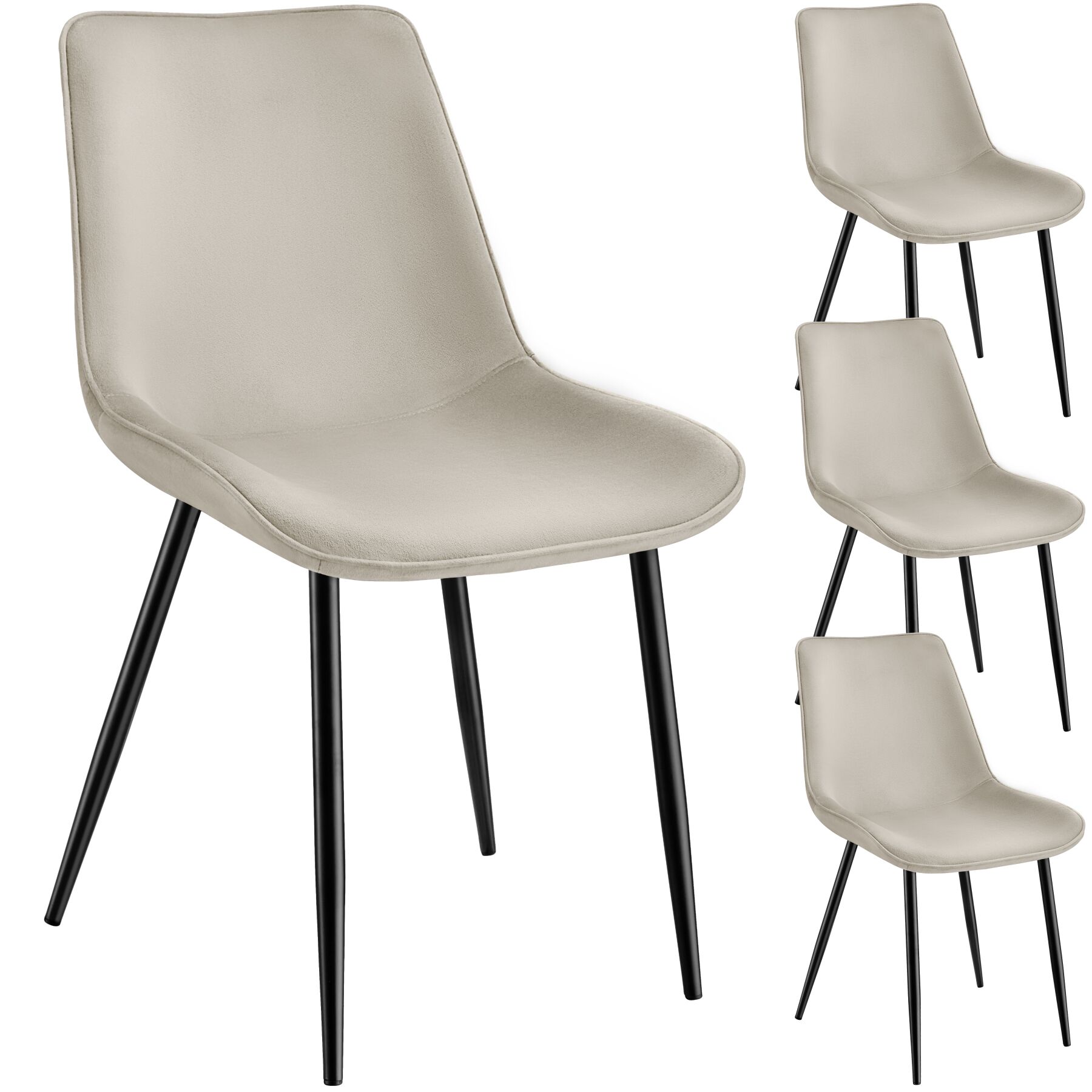 4 sillas de comedor acolchadas, aterciopeladas 48 x 59 x 82,5 cm crema