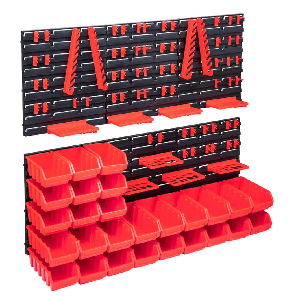 vidaXL kit de cajas de almacenaje 103 pzas paneles de pared rojo/negro