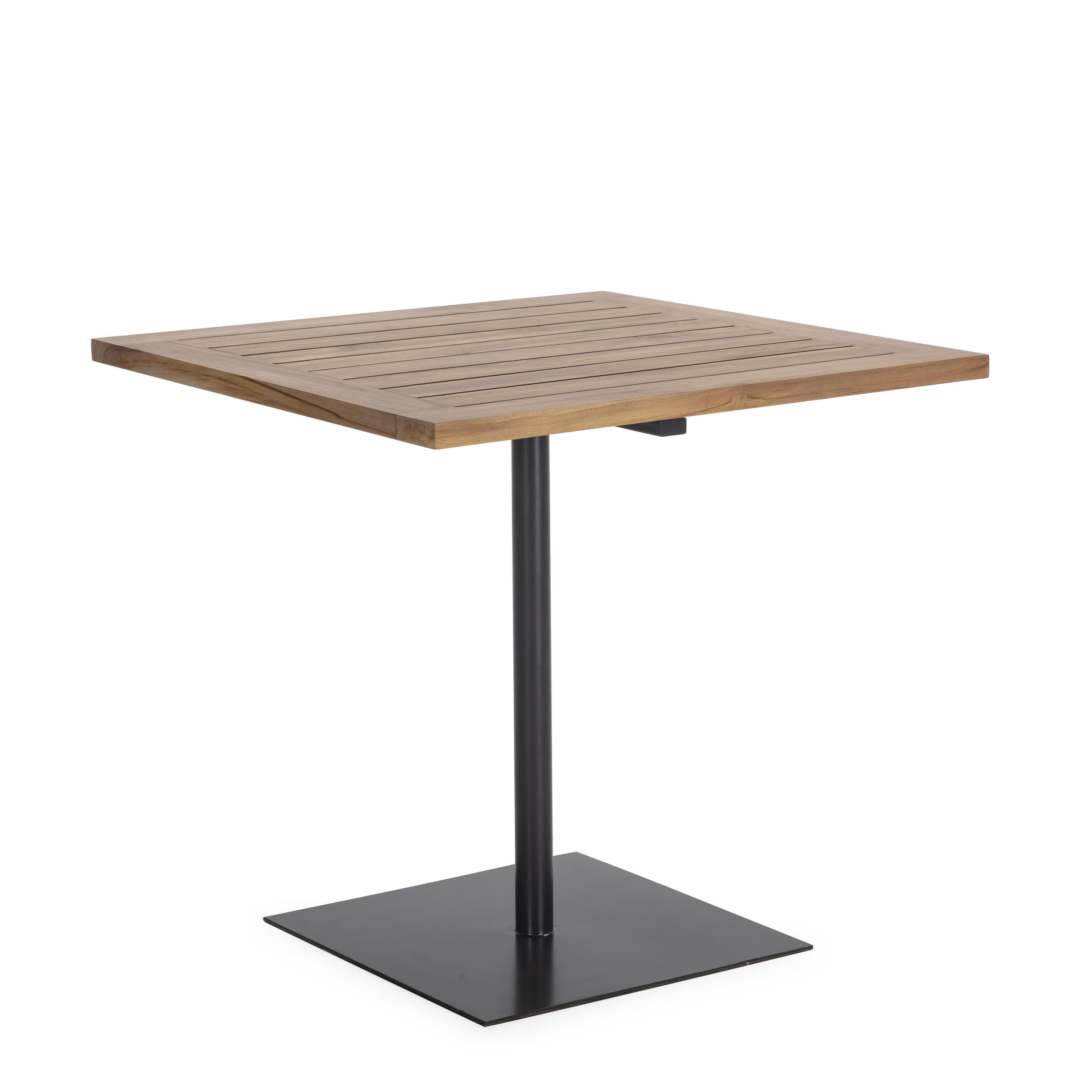 Mesa comedor 80x80x75 madera teca natural, metal gris oscuro