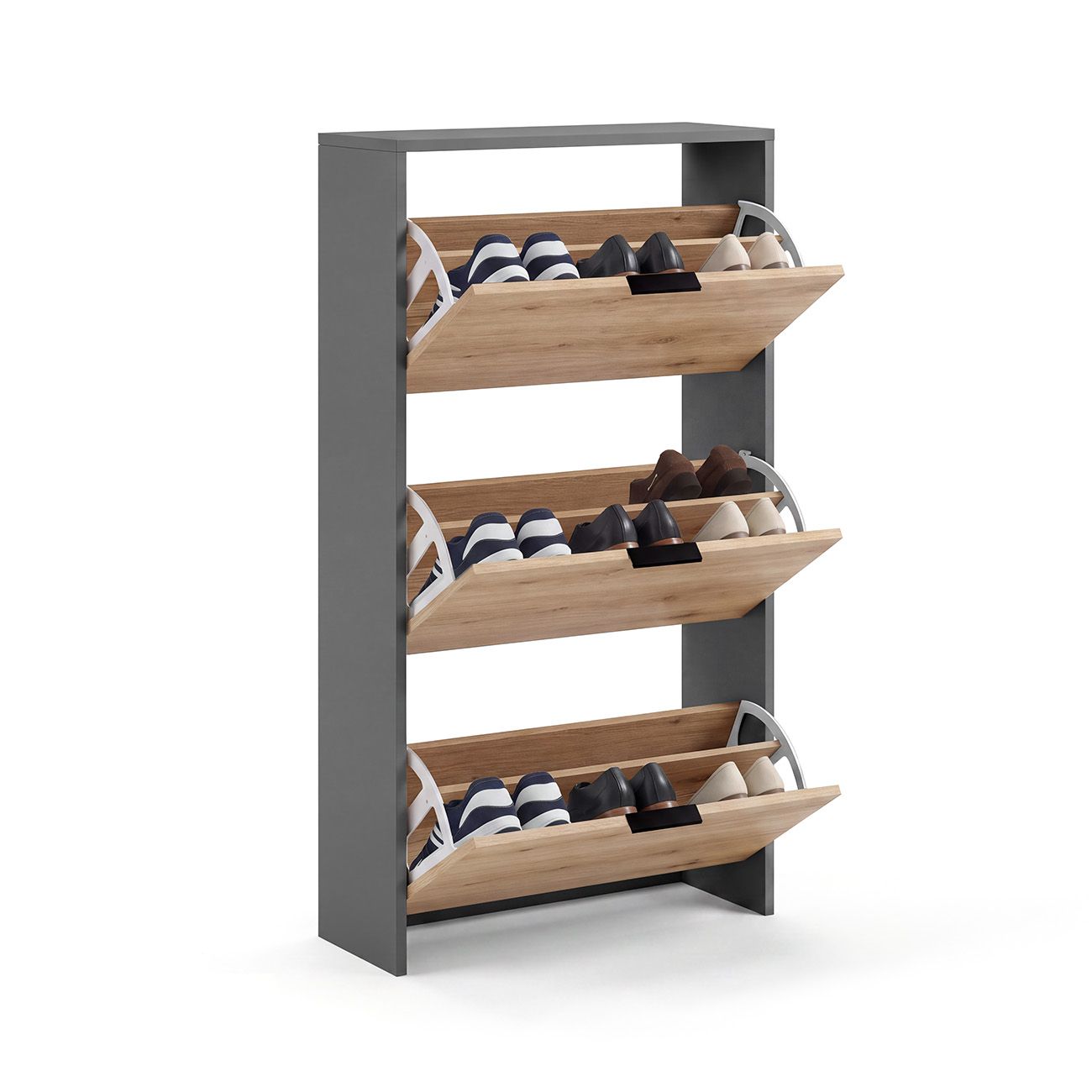 Zapatero de 3 puertas abatibles 60x113 cm remi gris grafito - alpine oak