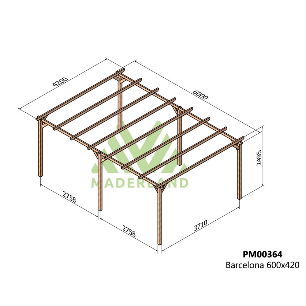 Pérgola de madera maciza - barcelona 600x420cm (maderland)