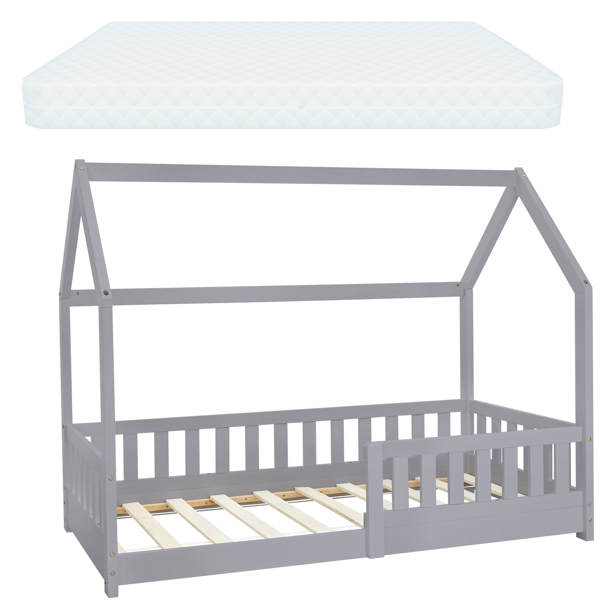 Cuna con somier y techo anticaída 80x160 cm gris claro ml-design
