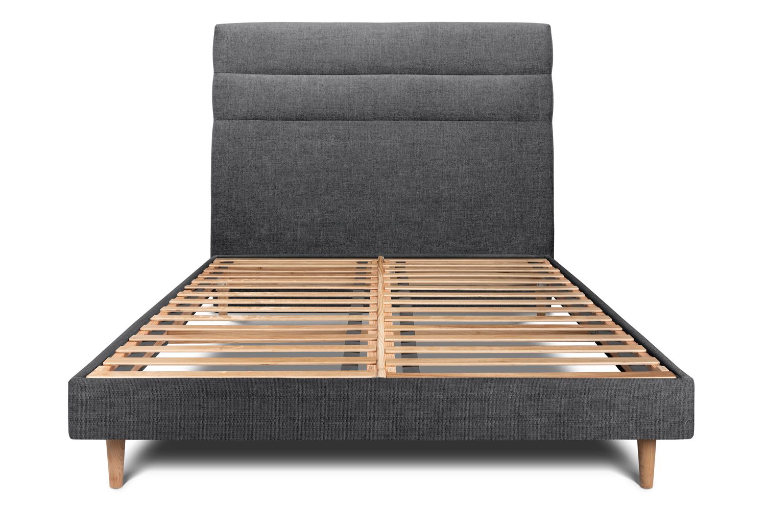 Cama 135x190 cm con cabecero en línea - tejido lienzo mate - negro