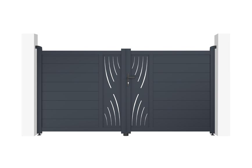Puerta batiente regulable ancho 3m veleta h.140cm aluminio gris
