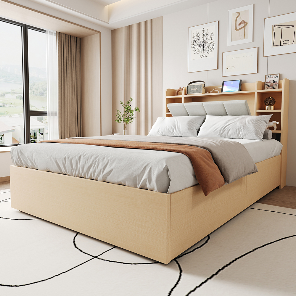 Cama hidráulica de madera,90x200cm,gris(sin colchón).