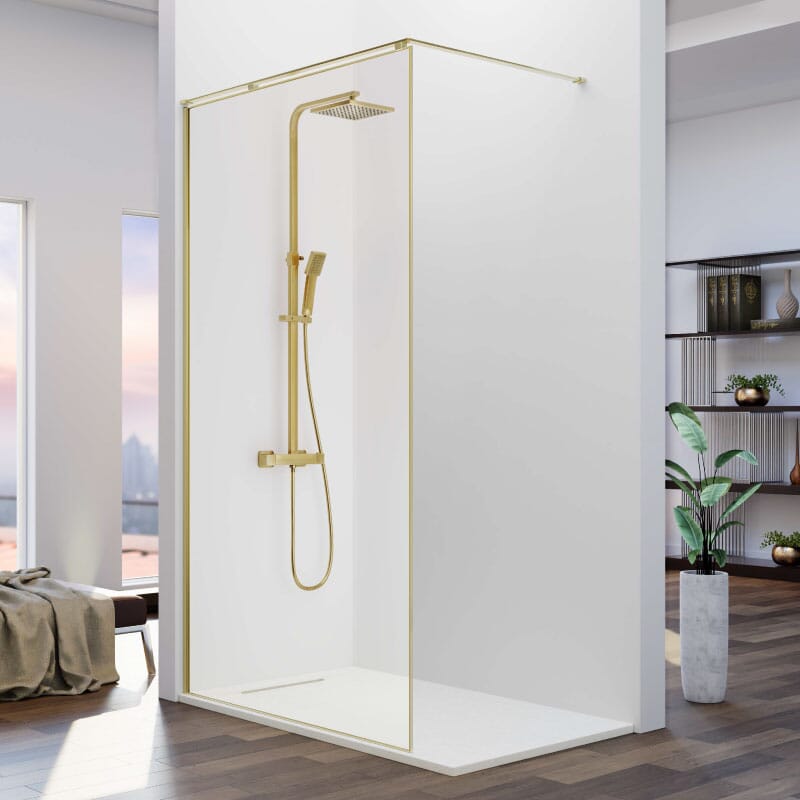 Mampara fija ducha 90 cm 1 hoja fresh arena oro cepillado barra en l