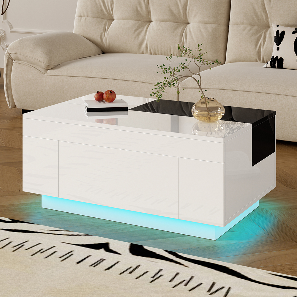 Mesa de centro extensible en blanco y negro brillante.