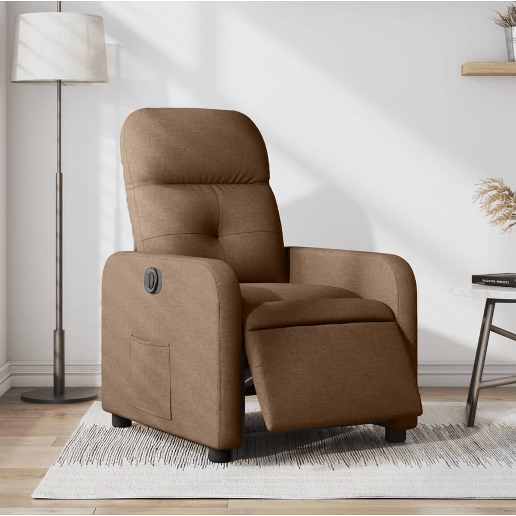 Sillón reclinable eléctrico de tela marrón qweo9366