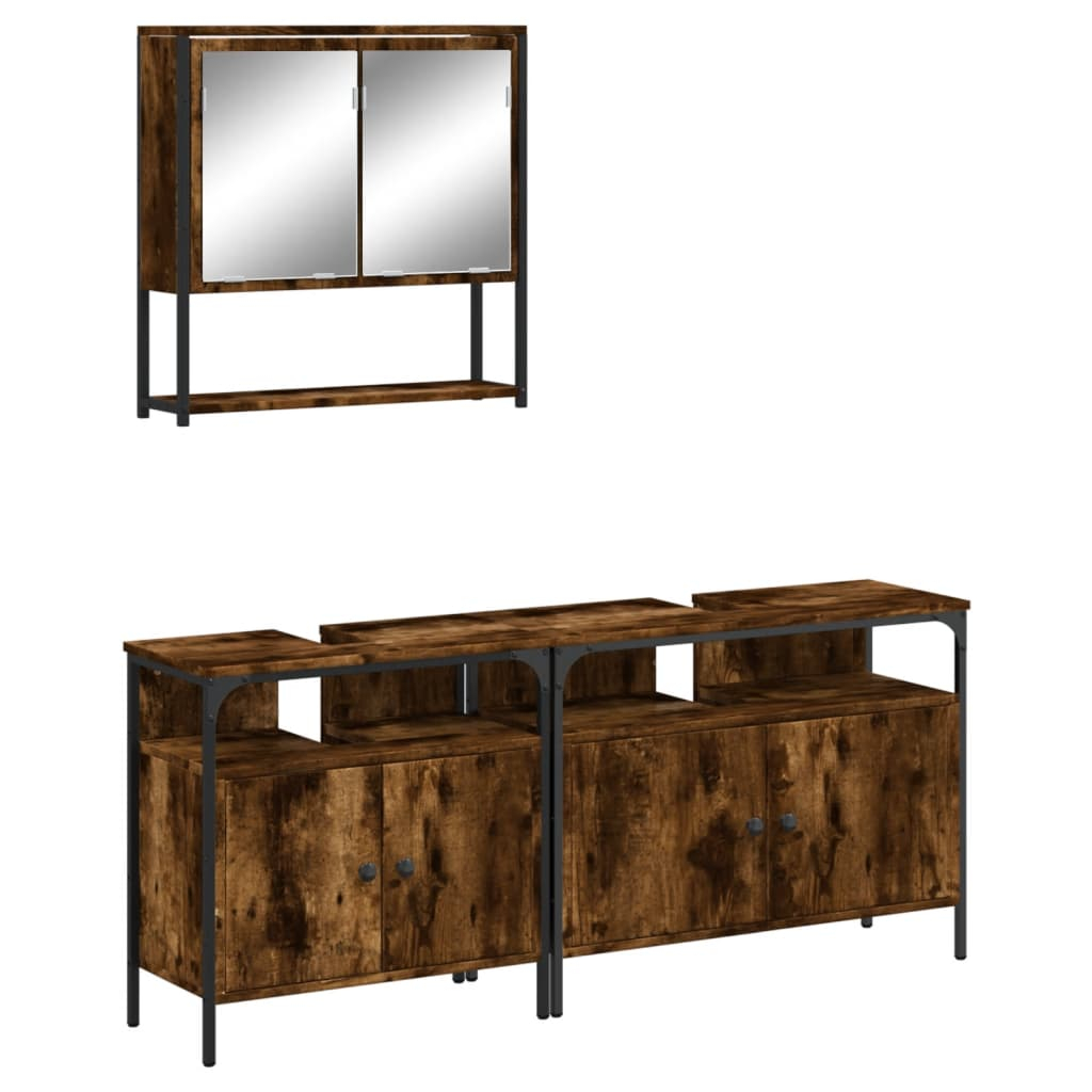 vidaXL set de muebles baño 3 pzas madera contrachapada roble ahumado