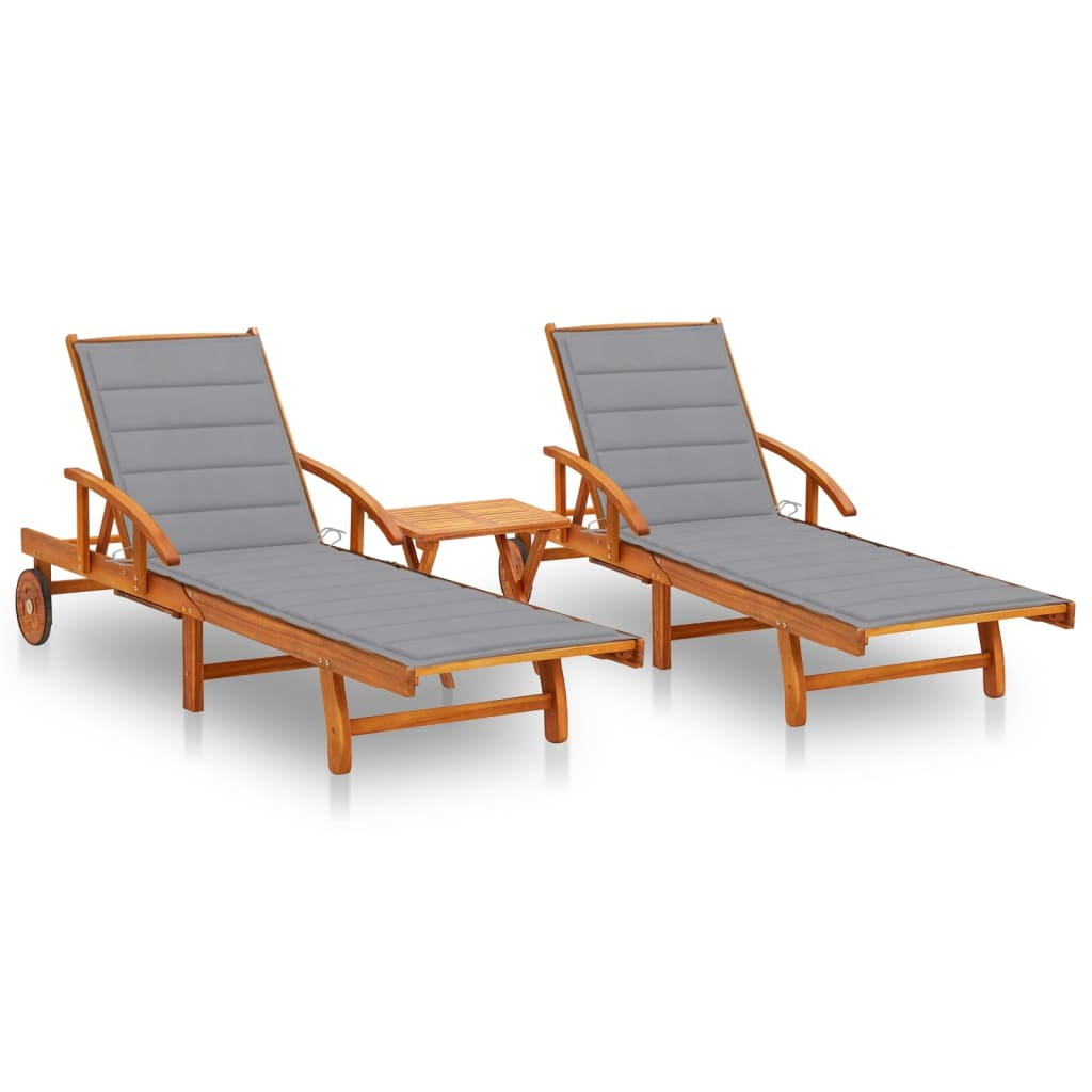 vidaXL tumbonas con mesa y cojines 2 uds madera maciza de acacia