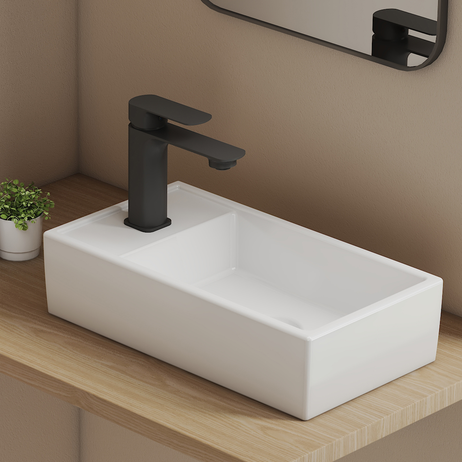 Emke lavabo de cerámica 41x22x10cm, blanco brillante