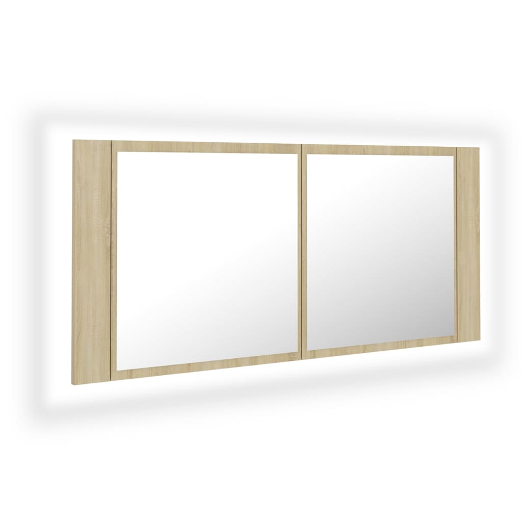vidaXL armario espejo de baño LED acrílico roble sonoma 100x12x45 cm