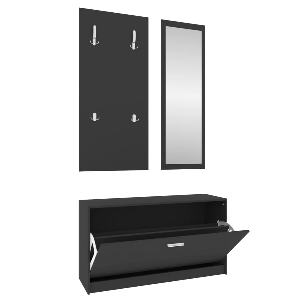 vidaXL conjunto de zapatero 3 en 1 madera contrachapada negro