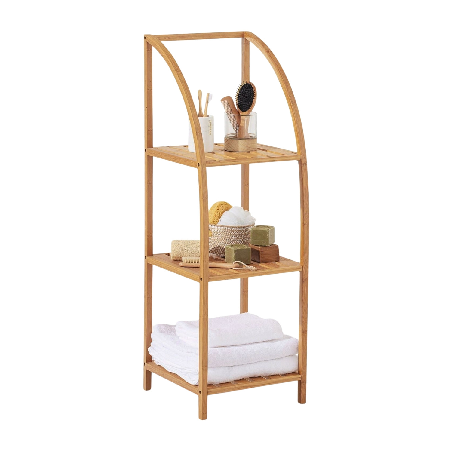 Estantería arqueada en bambú 3 niveles canoply 110.5x37x35cm Thinia Home
