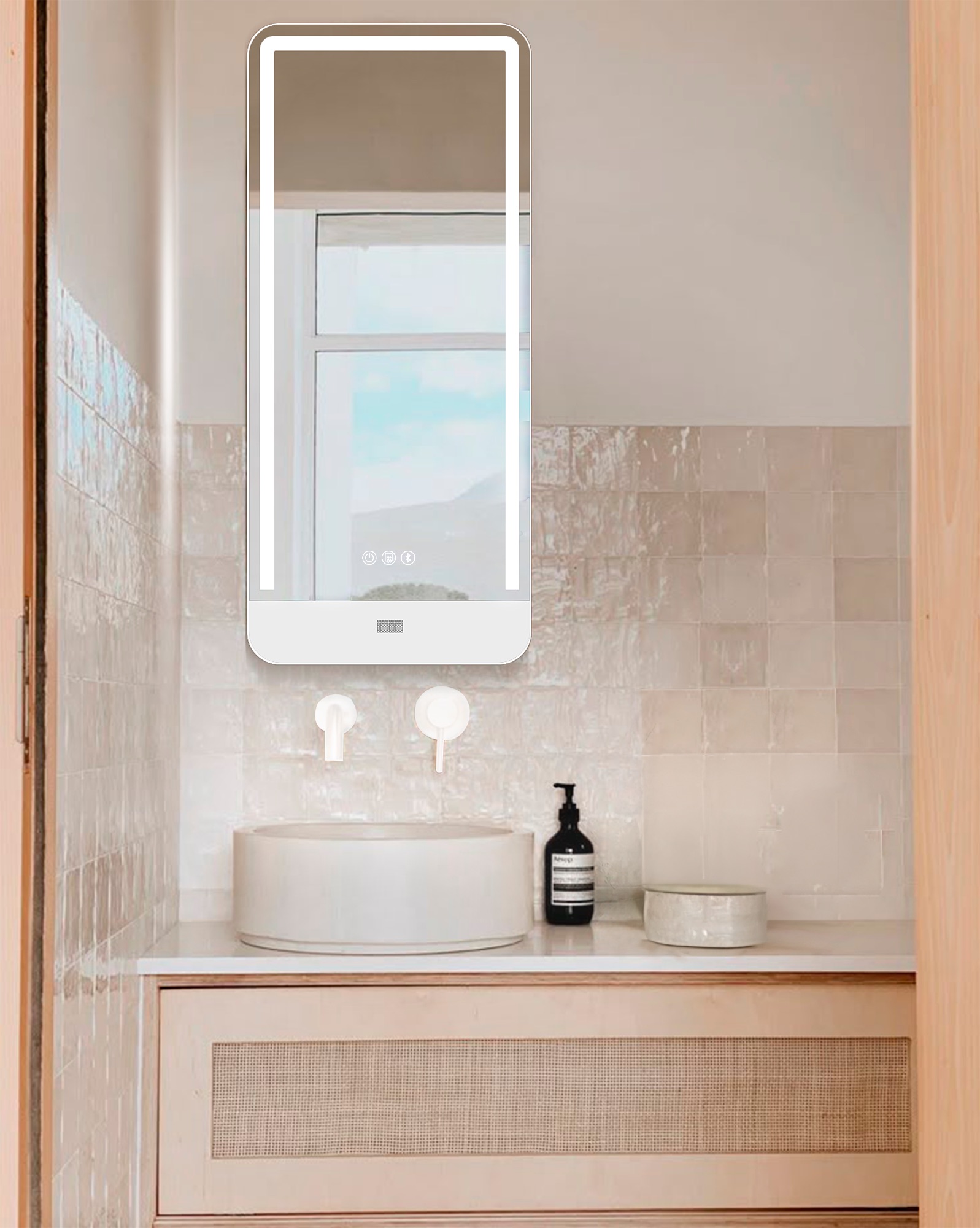 Espejo de baño colorbeat 90 x 40 blanco mate, app, antivaho y bluetooth