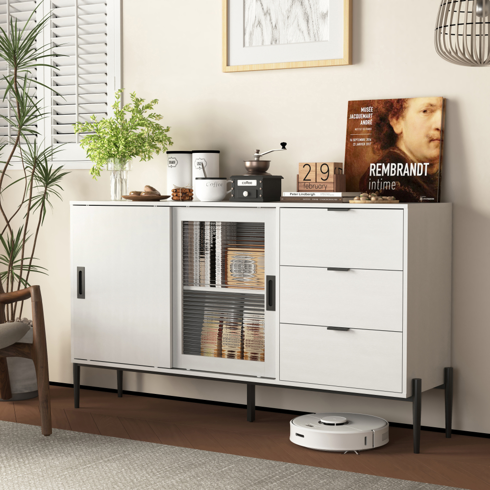 Aparador para salón recibidor cocina 2 puertas y 3 cajones blanco