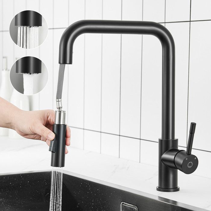 Grifo de cocina - cecipa - negro - acero inoxidable - rotativo 360° - 2 fun