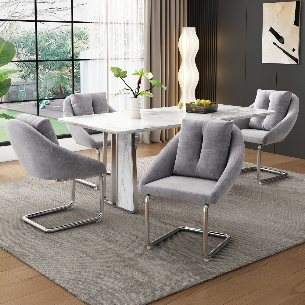 Silla de comedor terciopelo gris set de 4 con cojín diseño ergonómico