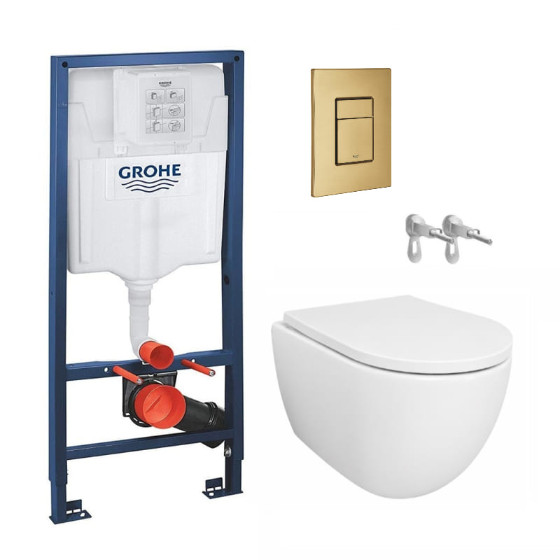Pack grohe + pulsador oro cepillado + wc swiss 53 tornado ab