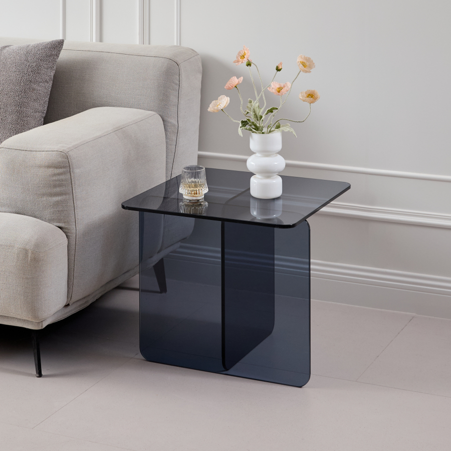 Mesa auxiliar para salón exterior vidrio gris 51x45x45cm