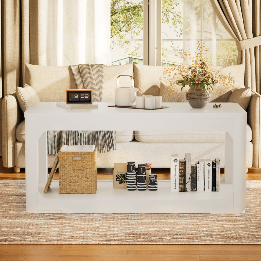 Mesa de centro moderna con 2 estantes blanco 44.5x100x50cm