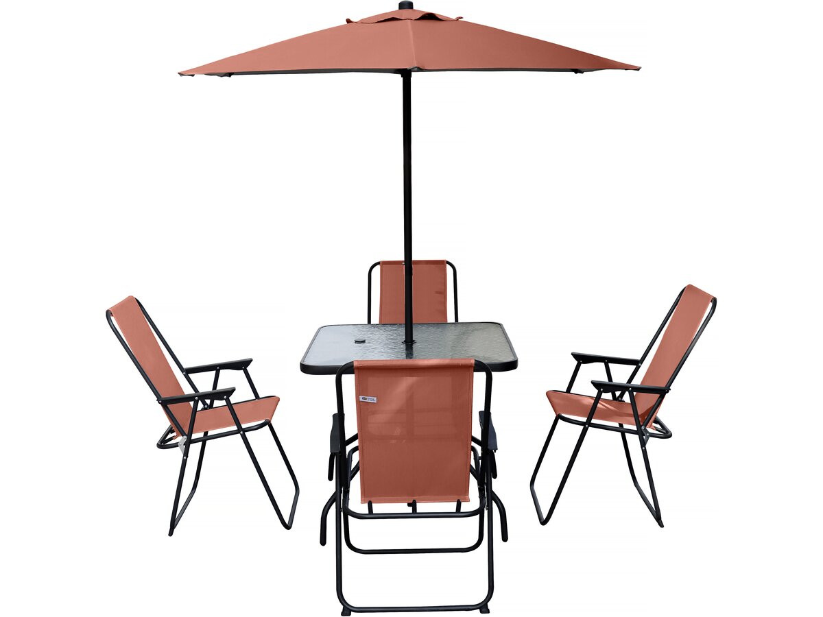 Mesa y sillas de jardín con sombrilla de metal <<convivia>> - 4 plazas - te