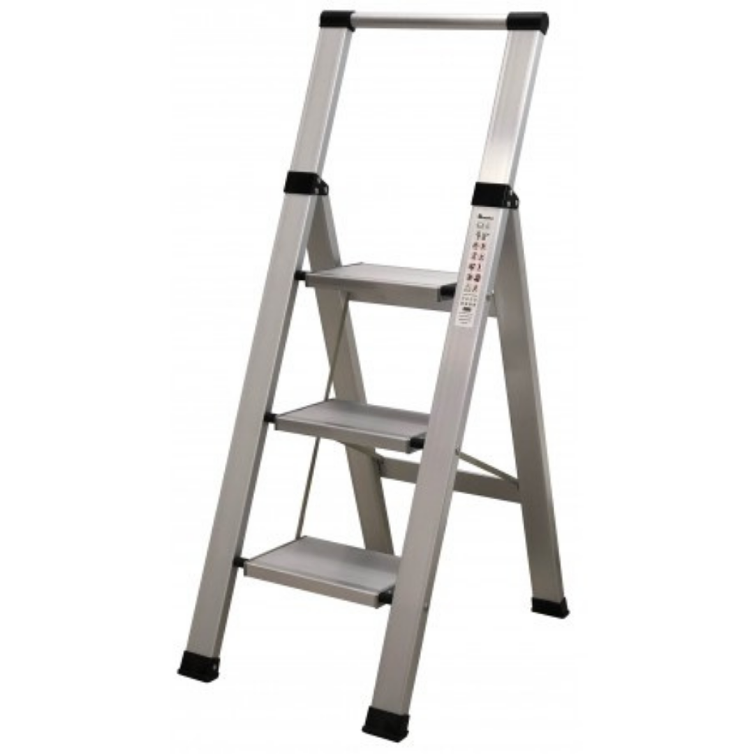 Escalera de aluminio plegable plana homelux-3 peldaños 115cm