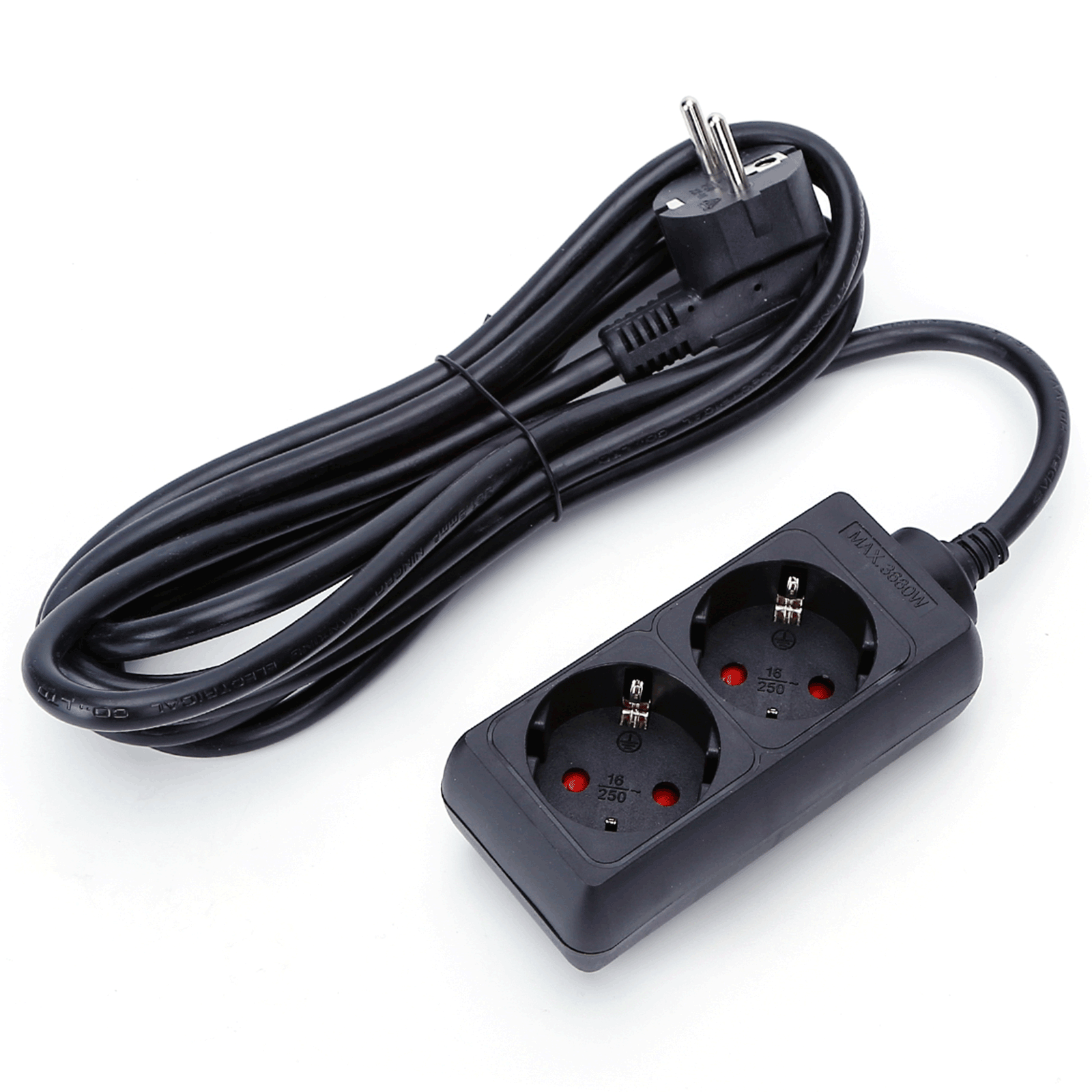 Aigostar regleta alargador de 2 enchufes con cable de 3 metros, color negro