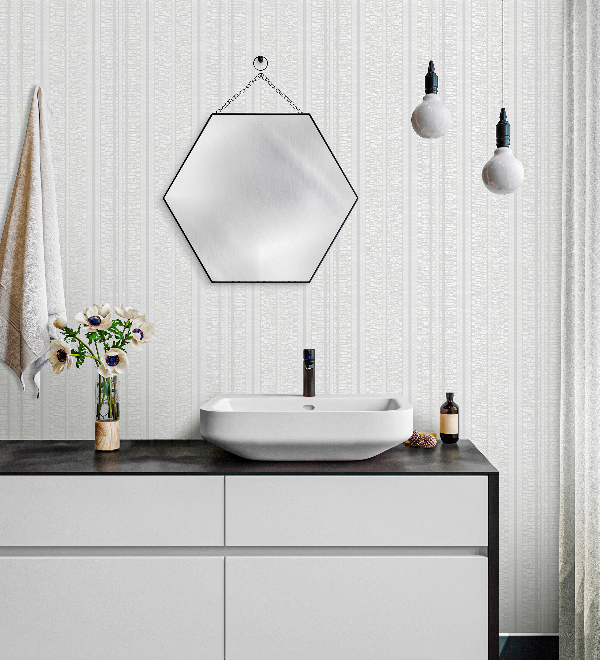 Papel pintado gaulan lavable de rayas blanco con textura en 10.6m²