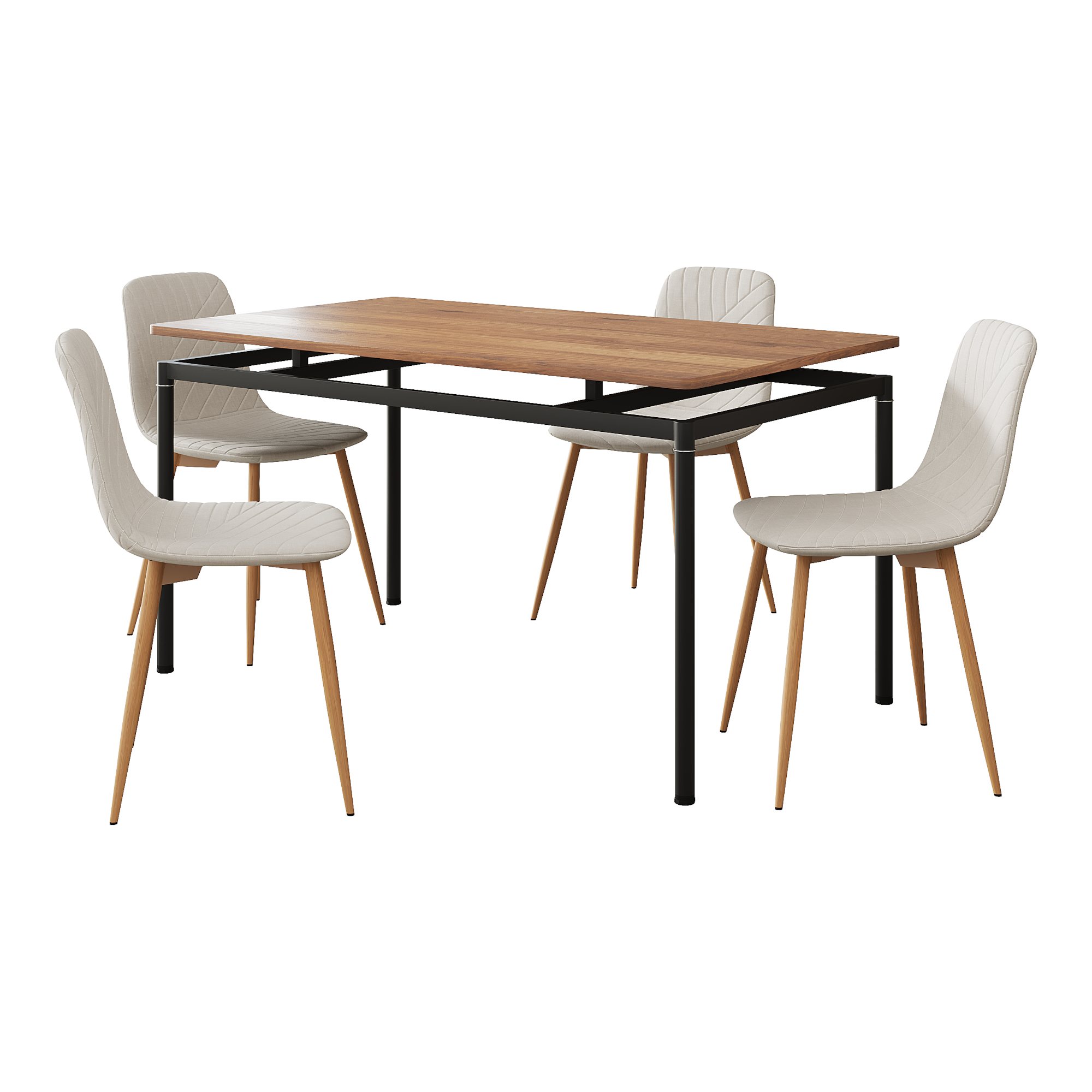 Juego de comedor hemnes mesa rectangular con 4 sillas - beige [en.casa]